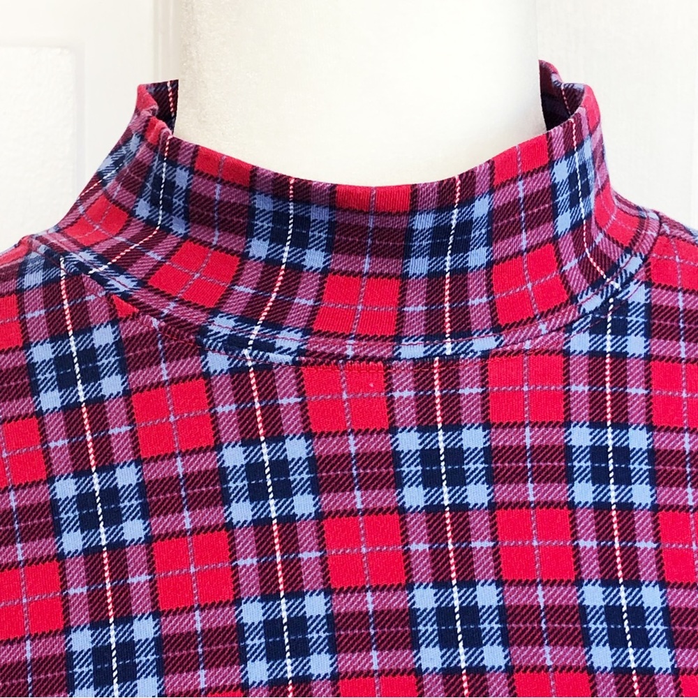 Lands' End Red & Blue Plaid Print Mockneck Long Sleeve Tee XL - Picture 3 of 16